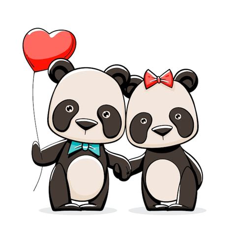 Free Vector Hand Drawn Valentines Day Panda Couple