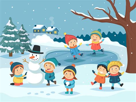 New users enjoy 24h discount. Winter Children Scene Kids Playing Outdoor In The Snow ...