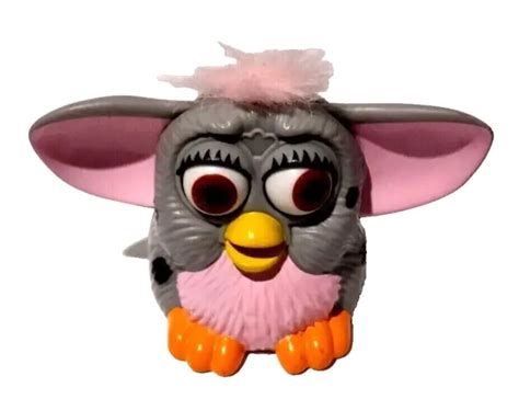 Vintage Furby Mcdonalds Happy Meal Toy 1998 Grey Pink Black Spots Hair