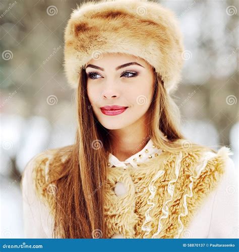 Beautiful Young Russian Woman Winter Portrait Close Up Stock Image