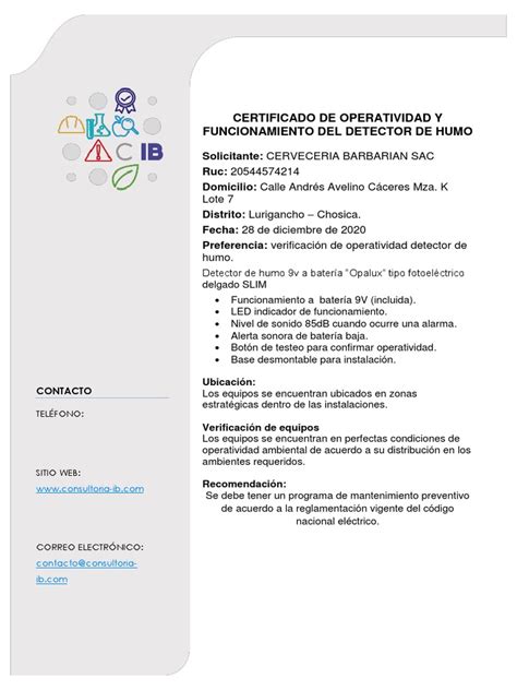 Certificado De Operatividad Humo Pdf