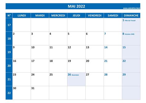 Calendrier Mai 2022 à Consulter Ou Imprimer Calendrierbest