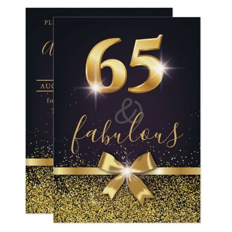 Elegant 65 And Fabulous Gold Glitter 65th Birthday Invitation Nz