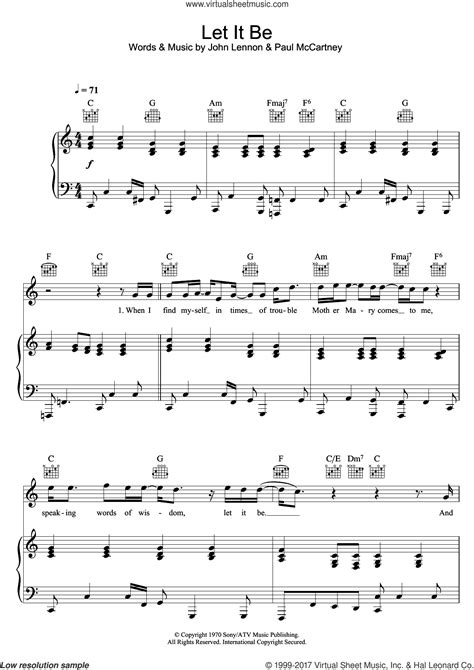 Do not hesitate to contact us if you are looking for a specific sheet music to download. Beatles - Let It Be sheet music for voice, piano or guitar PDF
