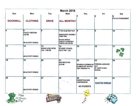 March Calendar Of Events Clearfield Area Jr Sr High School