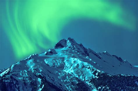 Aurora Borealis Mountains Snow Night Sky Northern Spa