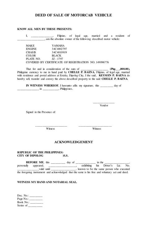 Deed Of Sale Motorcycle Philippines Format