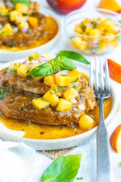 This instant pot pork chops recipe is easy to make in a pressure cooker. Instant Pot Pork Chops with Peach Salsa | Dairy-Free, Whole30