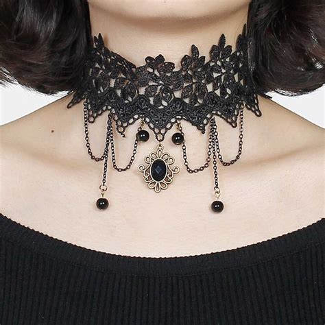 Doreenbeads New Fashion Black Hollow Lace Choker Necklace Antique