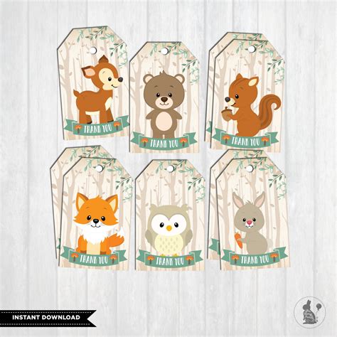 These free printable tags are. WOODLAND BABY SHOWER Favor Tags. First Birthday Party Decor.