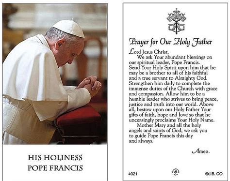 Holy Card Pope Francis Prayer For Our Holy Father Paper Box Of