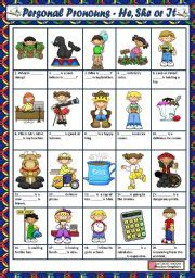 English pronouns worksheets for kindergarten with printable.kids will be able to fill in the blanks come visit and explore the following printable worksheets to help children practice and improve their key skills. PERSONAL PRONOUNS - HE, SHE, IT - ESL worksheet by macomabi