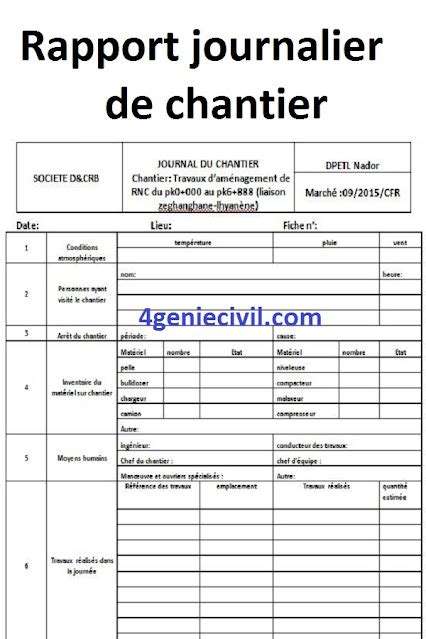 Télécharger Exemple De Modèle De Rapport Journalier De Chantier