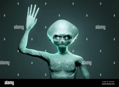 Portrait Of A Extraterrestrial Alien Life Form Waving 3d Illustration