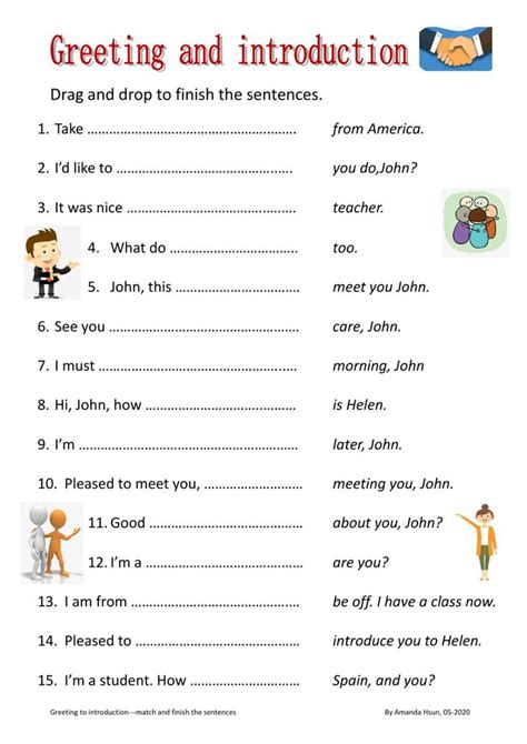 Greeting And Introduction Interactive Worksheet English Lessons For