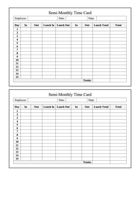 Semi Monthly Time Card Printable Pdf Download