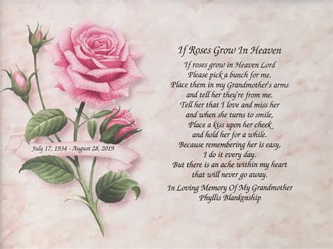 In Memory Of Mother If Roses Grow In Heaven Memorial Poem For Loss Of