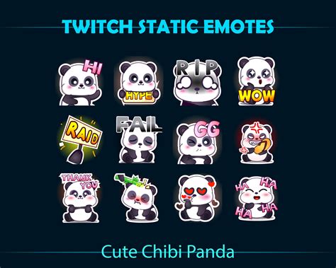 Cute Chibi Panda Twitch Emotes Package Cute Panda Bear Static Stream