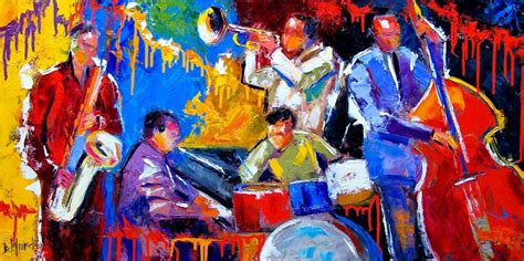 Original Abstract Jazz Art Music Painting Musical Instruments Five