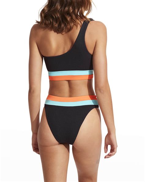 Seafolly Spliced Textured One Shoulder Bikini Top Neiman Marcus