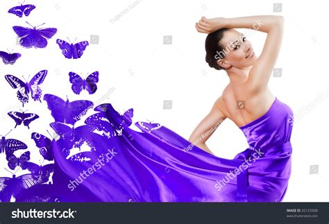 Beautiful Young Woman In Purple Long Dress Stock Photo 32123308