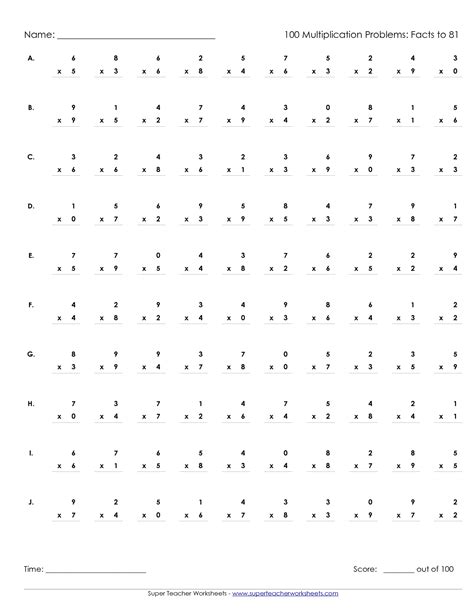 Timed Multiplication Quiz Printable Printable Worksheets