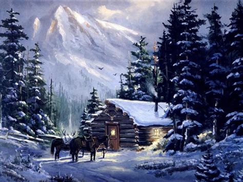 Free Download Christmas Cabin Christmas Landscapes Wallpaper Image