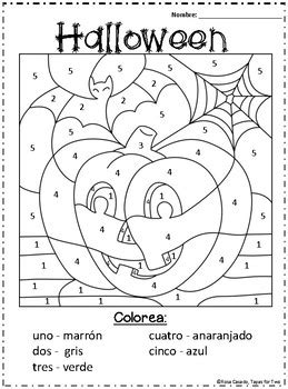 Halloween Color by Number Spanish by Educando Entre Mundos | TpT