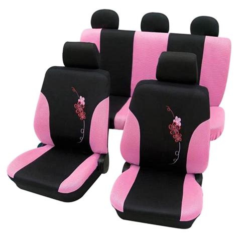 Girly Car Seat Covers Pink And Black Flower Pattern Toyota Avensis 2009