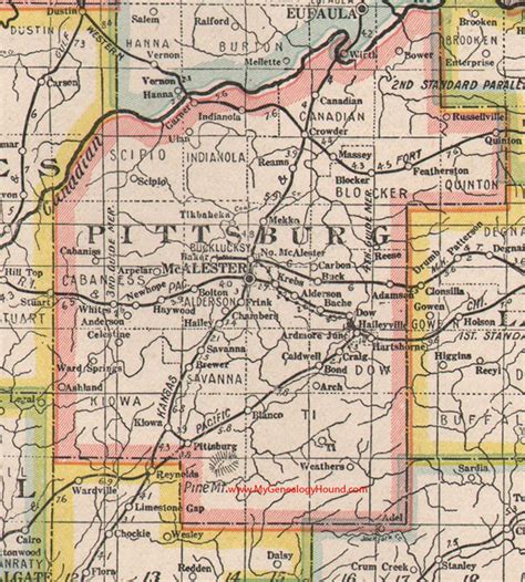 Pittsburg County Oklahoma 1922 Map Mcalester Ok