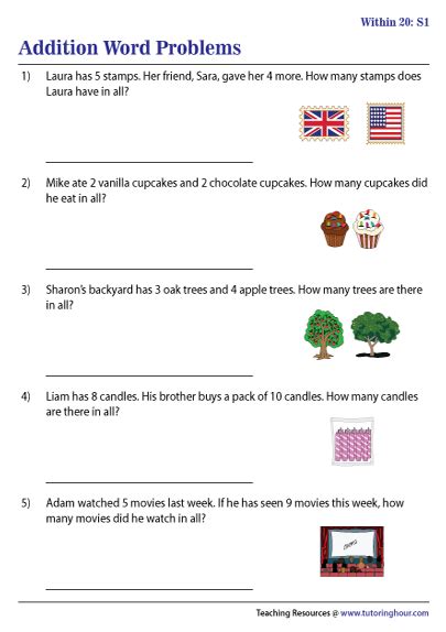 Addition 1 20 Worksheets Worksheets For Kindergarten
