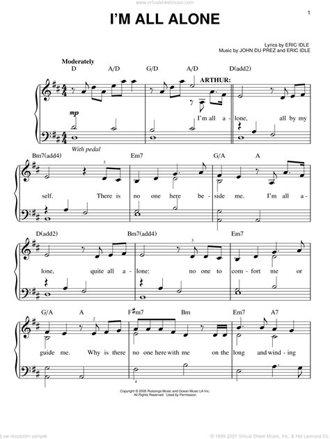 Spamalot Im All Alone Sheet Music For Piano Solo Interactive
