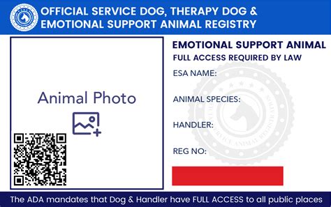 Free Emotional Support Animal Id Card Template Web Usa Service Dog