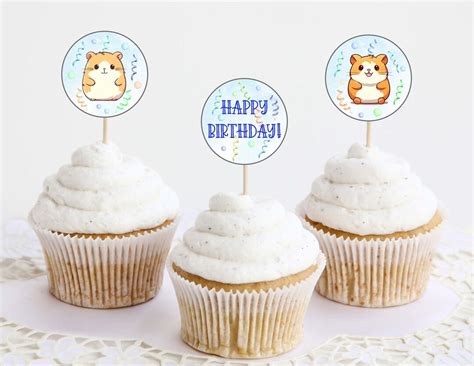 Hamster Cupcake Toppers Cute Hamster Birthday Party Etsy