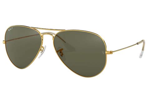 Ray Ban Aviator Classic Sunglasses With Polished Gold Frames And Crystal Green Polarized Lenses