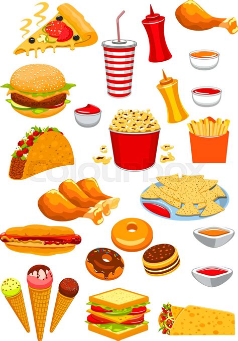 Fast Food Snacks And Drinks Vector Icons Stock Vector Colourbox