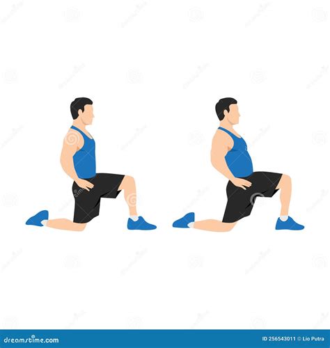 Man Doing Kneeling Hip Flexor Stretch Exercise Flat Vector Stock