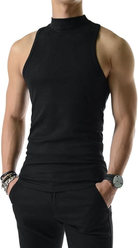 Nearkin Nkslv Mens Slim Fit Sexy High Neck Tank Top Cotton