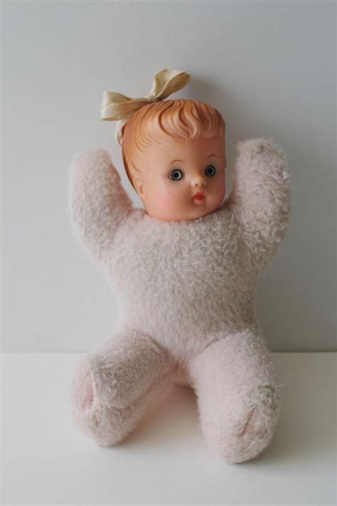 Vintage Baby Doll Pink Fuzzy Bunny Plush Body W Vinyl Head Ponytail Girl