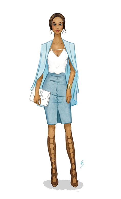 Fashion Illustration By Lydia Snowden Muted Blue Monochromatic Outfi