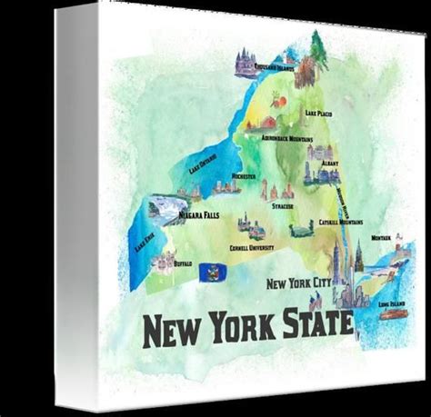 Usa New York State Travel Poster Map With Tourist Highlights Etsy