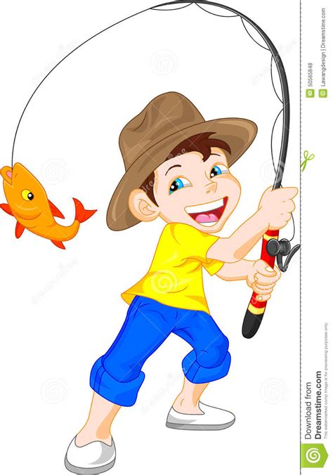 Cute Boy Fishing Cartoon Stock Vector Image 50565848