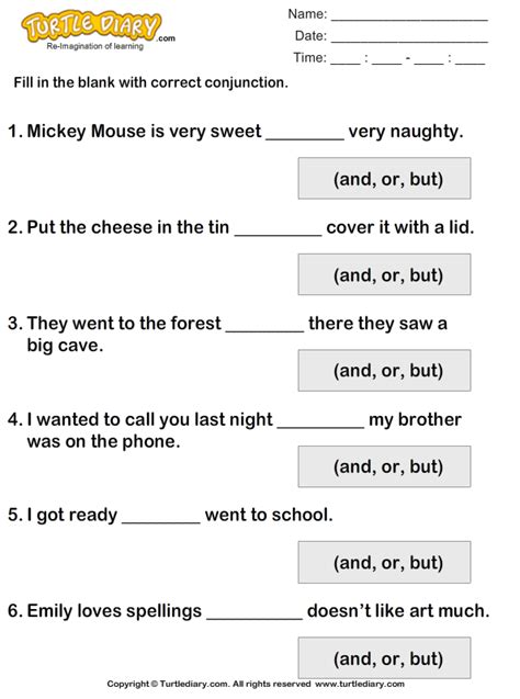 Fill In The Blanks In Sentences Using But Or And Turtle Diary Worksheet