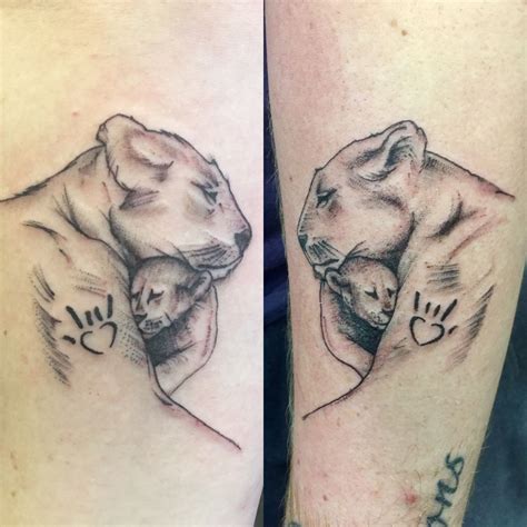 Mother Son Tattoo Mama Lion And Cub With Sign Language For I Love You Mine On The Left My