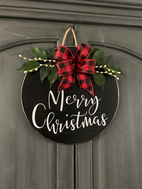 Christmas Door Hanger Merry Christmas Door Round Buffalo Etsy