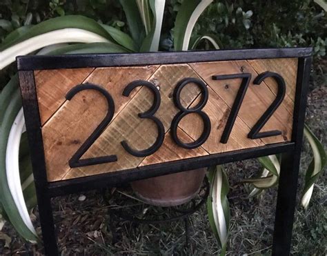 Address Stake Modern Reclaimed Wood House Numbers For Etsy Address