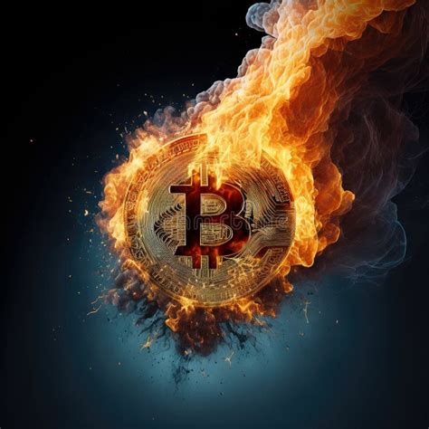 Bitcoin Coin Burning In Flames On Fire Generative Ai Stock