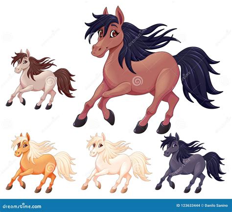 Set Of Different Cartoon Horses Stock Vector Illustration Of Happy