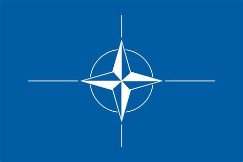 The flag of the north atlantic treaty organization ( nato ) consists of a dark blue field charged with a white compass rose emblem, with four white lines radiating from the four cardinal directions. NATO flag | Foreign Policy Blogs