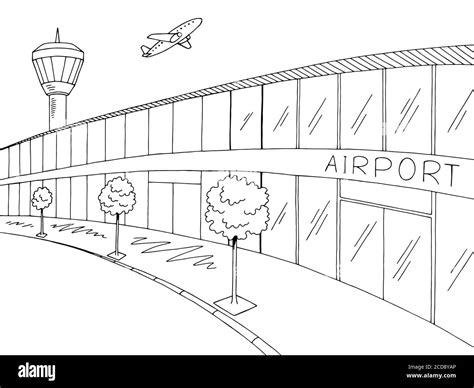 Airport Graphic Black White Exterior Sketch Illustration Vector Stock